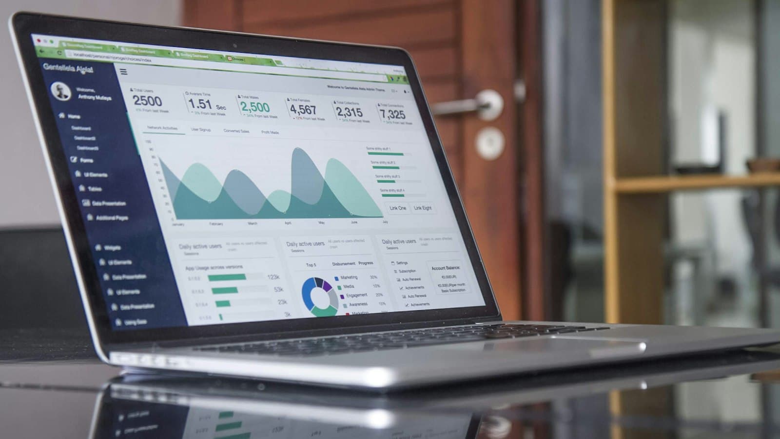 Portátil con gráficas y datos de un negocio